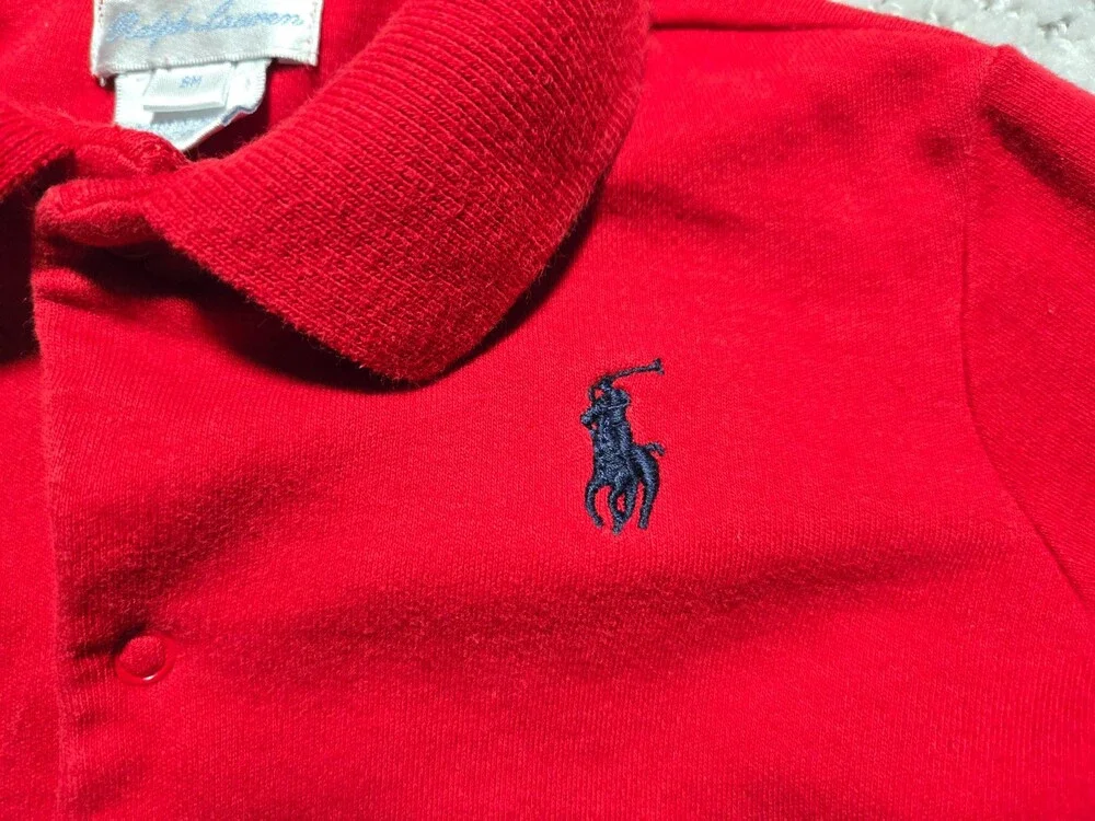 Ralph Lauren Polo Baby Full Body Snap Coveralls ~ 9 Month ~ Red ~ Pony Logo